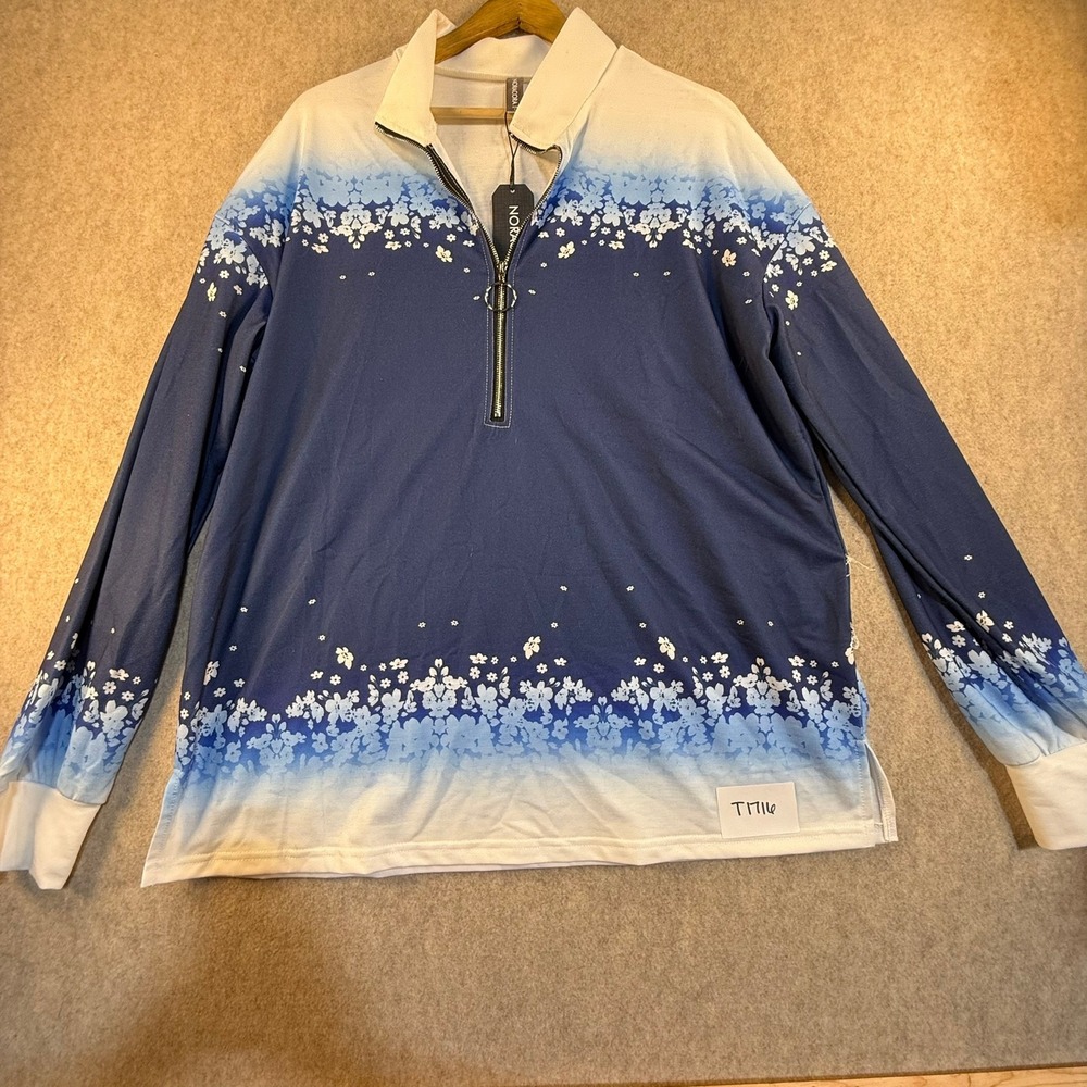 NWT Noracora Blue Ombre Floral Quarter Zip Pullover Long Sleeve‎ Top Large